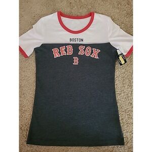 NEW Women XS MLB Boston Red Sox Ringer Tee Round Neck T-Shirt